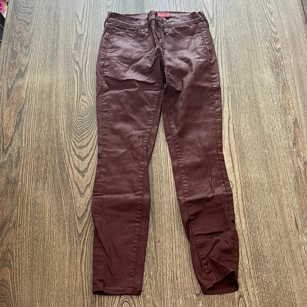 Lucky Brand Womens Charlie Super Skinny Jeans Coated Waxed Burgundy Size 0/25